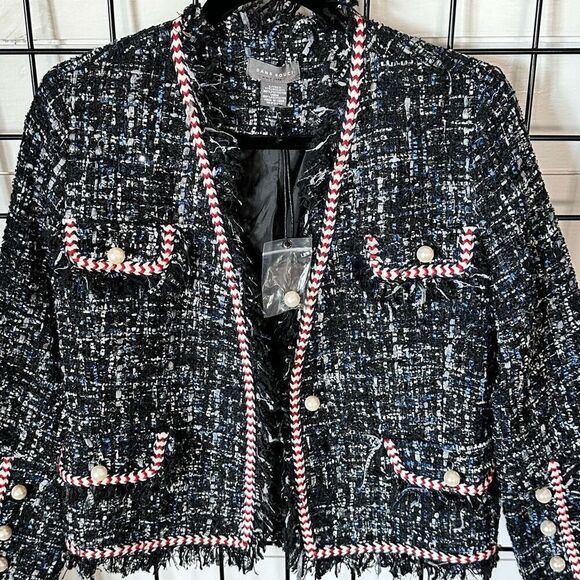 Sans Souci Navy Tweed Silver Sparkle Patriotic Nautical Trim Pearl Embellished B - Picture 3 of 13